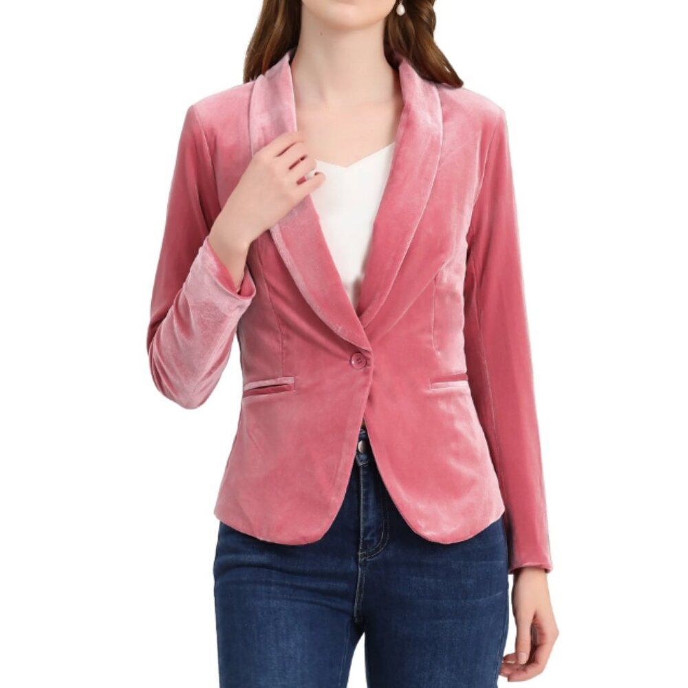 Allegra K Coat XS Solid Shawl Collar Velvet Blazer Pink Barbiecore Retro Y2K Vtg